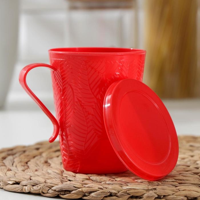 Кружка с крышкой «Листья», 400 мл, 11,5×8,5×11 см, цвет МИКС Кружка с крышкой «Листья», 400 мл, 11,5×8,5×11 см, цвет МИКС