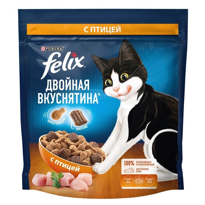Сухой корм Felix  Сухой корм Felix "Двойная вкуснятина" для кошек, птица, 600 г