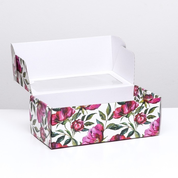Коробка самосборная, с окном, "Акварельные цветы" 16 х 35 х 12 см  набор 5 шт