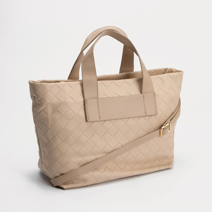 Сумка-тоут на молнии, длинный ремень, цвет бежевый