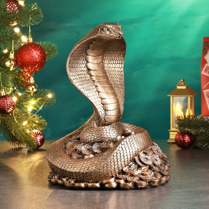 Новый год. Символ 2025. Копилка Новый год. Символ 2025. Копилка "Змея Кобра на монетах" 19х20х26см, бронзовая