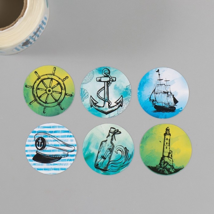 Наклейка бумага Наклейка бумага "Морская тематика" d=2,5 см 252 шт в рулоне