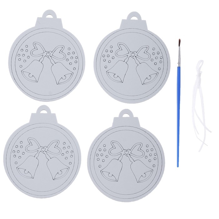 Ёлочное украшение под раскраску «Звон» 4 шт., кисть