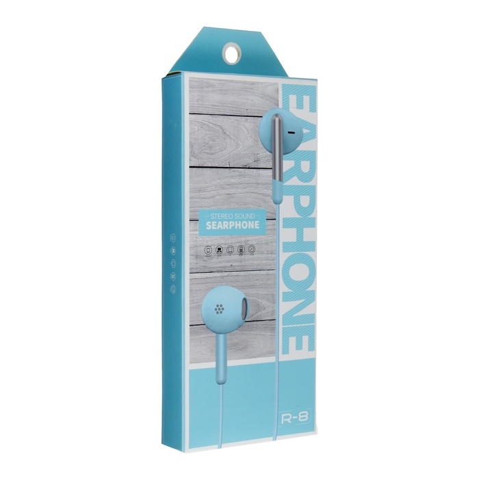 Наушники R-8, проводные, вкладыши, микрофон, 1 м, Jack 3.5 мм, голубые Наушники R-8, проводные, вкладыши, микрофон, 1 м, Jack 3.5 мм, голубые