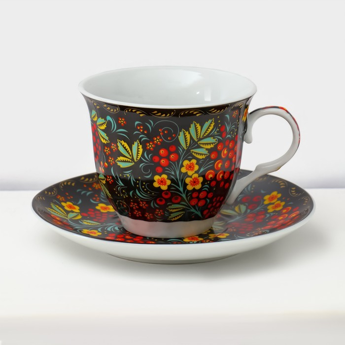 Сервиз чайный керамический на металлической подставке Доляна «Хохлома», 13 предметов: 6 чашек 210 мл, 6 блюдец d=14 см, чайник 1 л Сервиз чайный керамический на металлической подставке Доляна «Хохлома», 13 предметов: 6 чашек 210 мл, 6 блюдец d=14 см, чайник 1 л