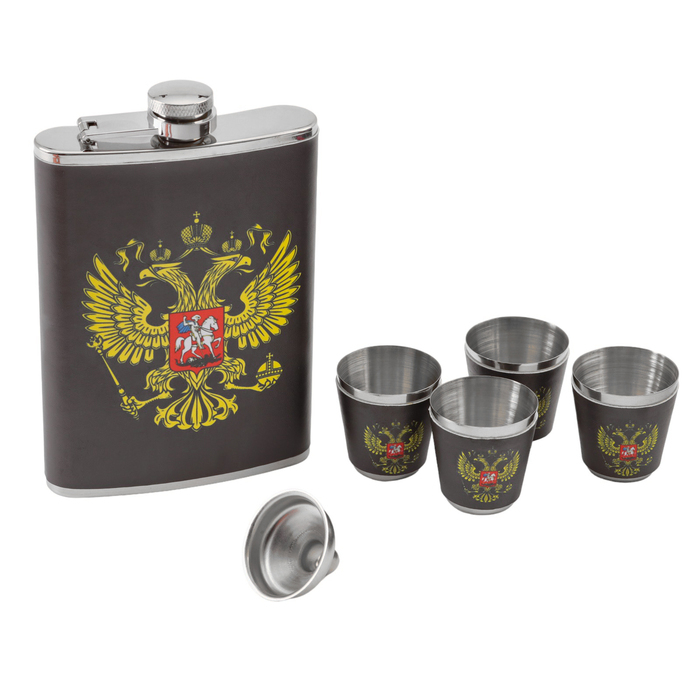 Подарочный набор 6 в 1 Подарочный набор 6 в 1 "Россия": фляжка 270 мл, воронка, 4 стопки, чёрный, 17 х 23 см