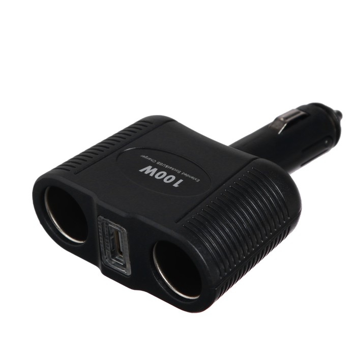Разветвитель прикуривателя на 2 слота и 1 USB, с подсветкой, 100 Вт Разветвитель прикуривателя на 2 слота и 1 USB, с подсветкой, 100 Вт