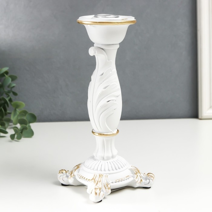 Подсвечник полистоун на 1 свечу Подсвечник полистоун на 1 свечу "Пышный лист" белый 21,5х9х9 см