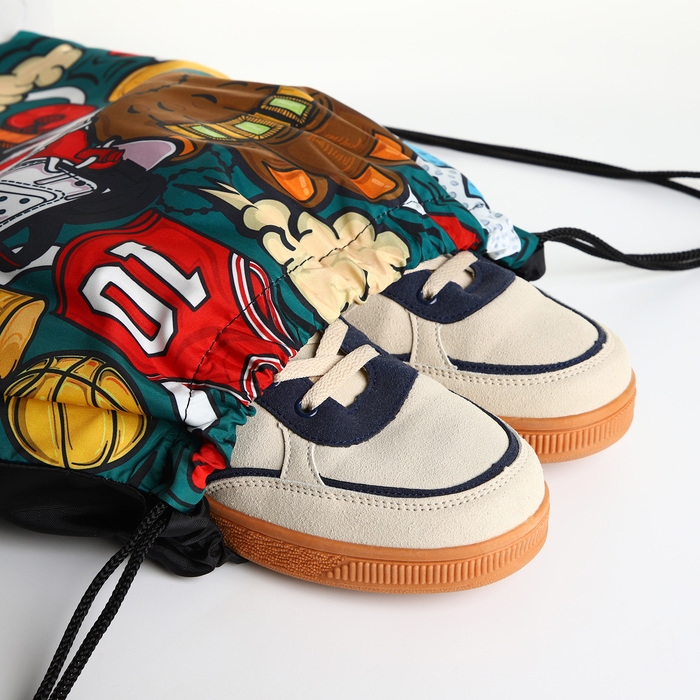 Мешок для обуви на шнурке, цвет бирюзовый/разноцветный Мешок для обуви на шнурке, цвет бирюзовый/разноцветный