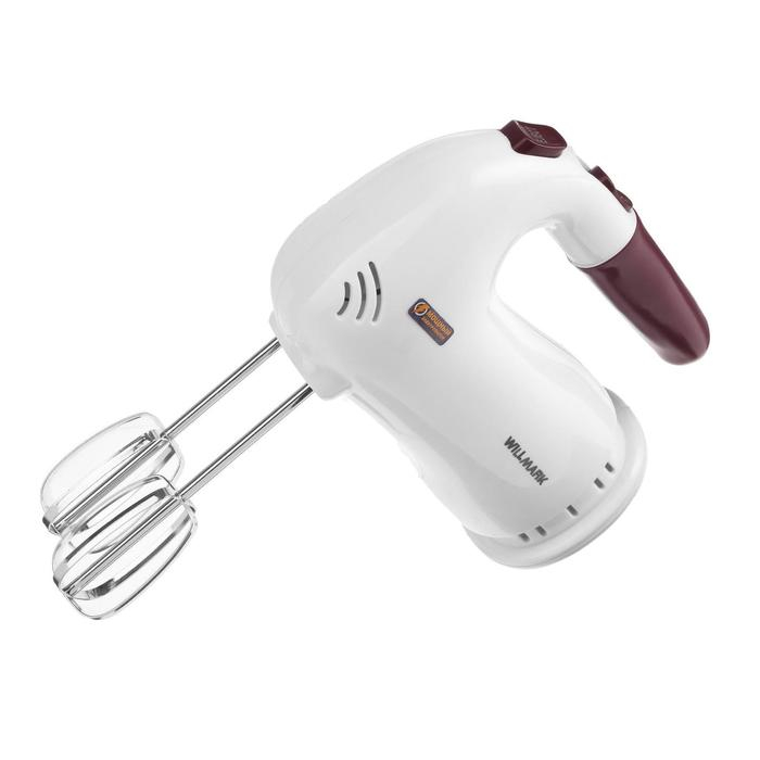 Миксер WILLMARK WHM-6023ST, ручной, 400 Вт, 5 скоростей, 2 насадки, подставка бордо Миксер WILLMARK WHM-6023ST, ручной, 400 Вт, 5 скоростей, 2 насадки, подставка бордо