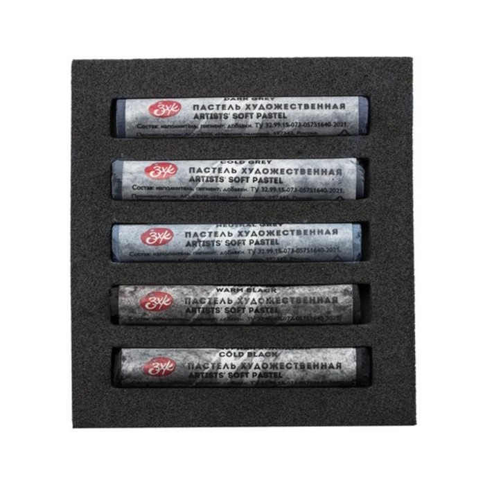 Пастель сухая набор 5 цветов, Soft, ЗХК Пастель сухая набор 5 цветов, Soft, ЗХК "Сонет", D-10 мм /L-65 мм, круглое сечение, серые оттенки, 2531422206