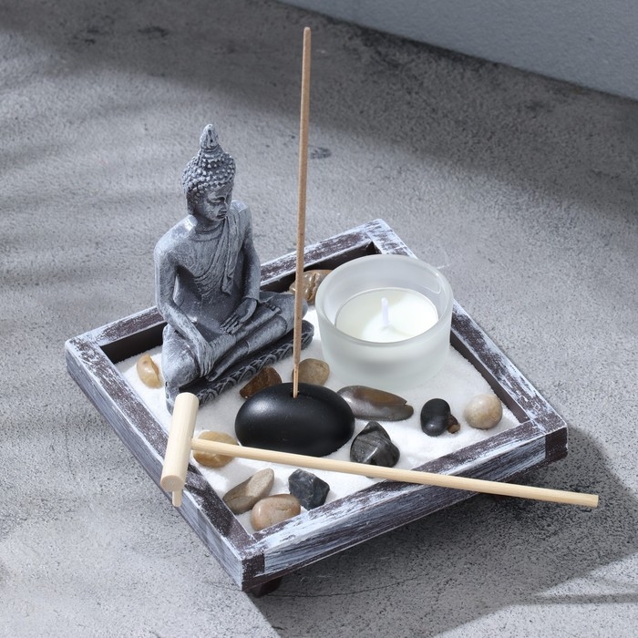 Сад камней с подставкой для благовоний  Сад камней с подставкой для благовоний "Мечта", 12,5х12,5х13см, бетон