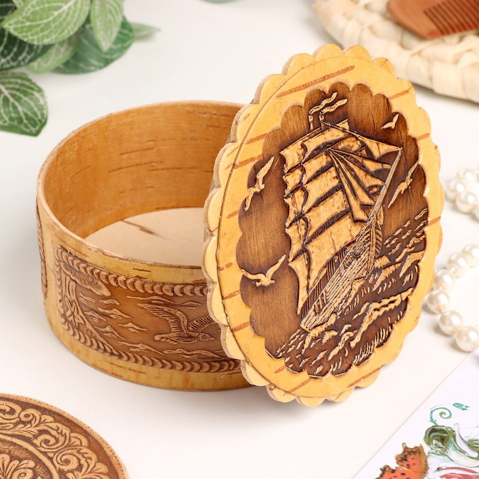 Шкатулка  Шкатулка "Парусник", большая, 100 х 40 мм, береста