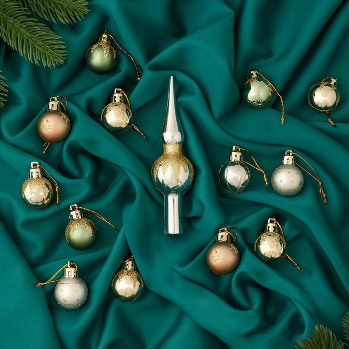 Набор украшений пластик 15 шт Набор украшений пластик 15 шт "Сочельник" сияние, d-3 см, наконечник 13 см