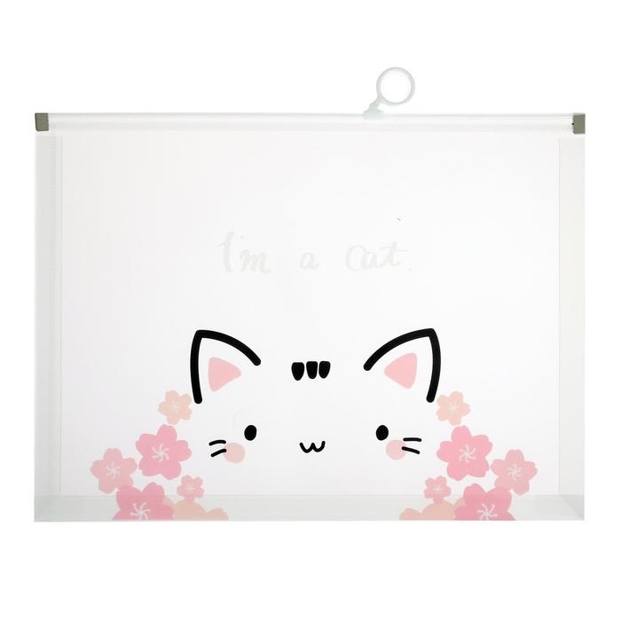 Папка-конверт на ZIP-молнии Calligrata Папка-конверт на ZIP-молнии Calligrata "Кошки" А4, 180 мкм, прозрачная, МИКС