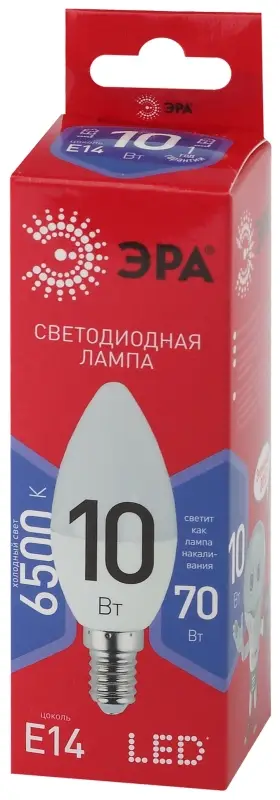Лампа светодиодная LED 10 Вт 800Лм 6500К свеча холодный E14 220-240В LED B35-10W-865-E14 Red Line