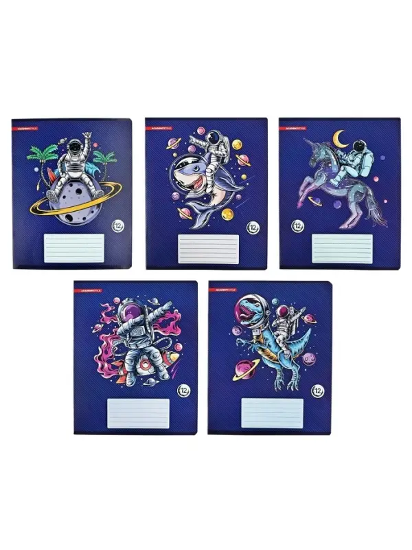 Тетрадь 12 листов, в линейку &laquo;Космическое приключение&raquo;, мелованный картон, МИКС