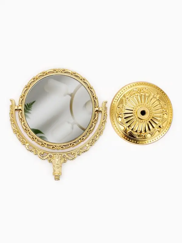 Зеркало декоративное, с увеличением х2, двустороннее, 13.8&times;17 см, (d=10 см), цвет золотой