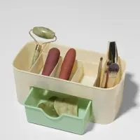 Органайзер для хранения косметики, 6 секций, с ящиком, 21&times;10.5&times;9 см, бежевый, зелёный