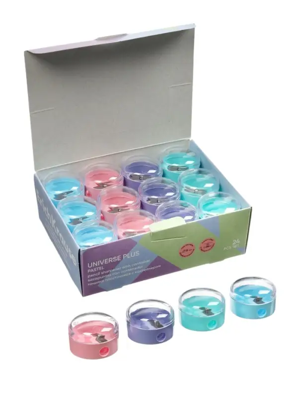 Точилка ErichKrause Universe Plus Pastel, 1 отверстие, с контейнером, МИКС