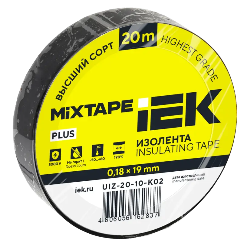 Изолента 0,18х19мм черная 20м IEK MIXTAPE PLUS