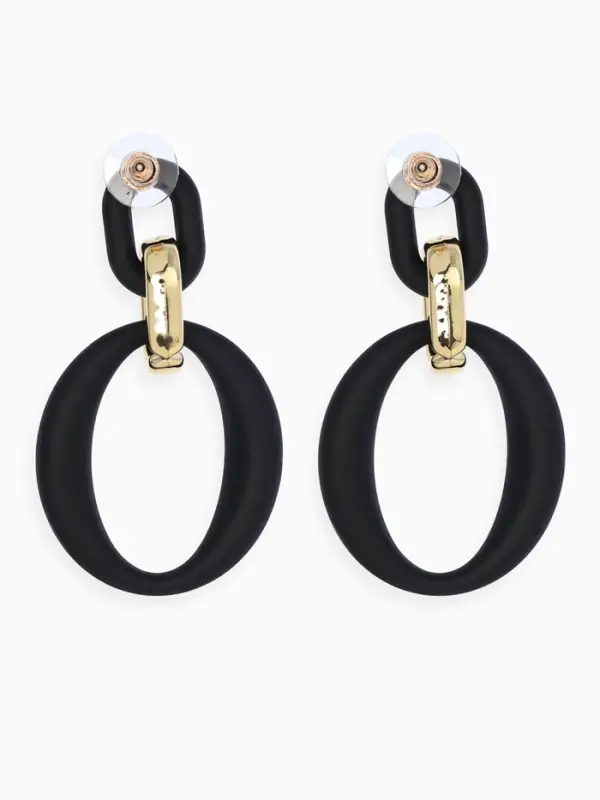 Серьги металл &laquo;Цепь&raquo;, кольцо и овал, 3 звена, золотисто-чёрные