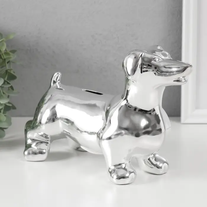 Копилка для денег &laquo;Такса серебристая&raquo;, керамика, 24.5&times;10.5&times;16.5 см