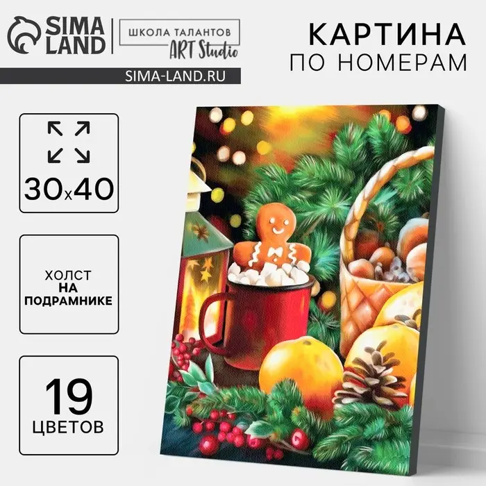 Картина по номерам на новый год на холсте с подрамником &laquo;Праздник к нам приходит&raquo;, 30&times;40 см