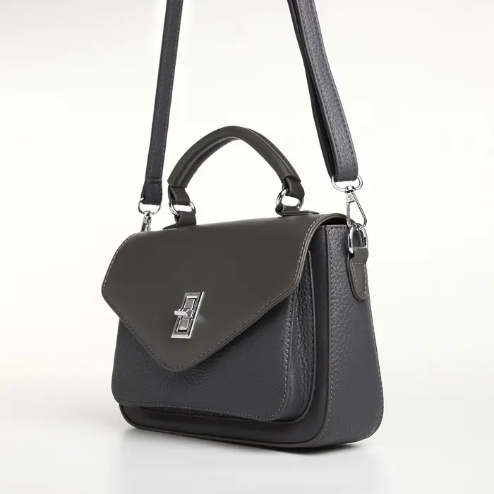 Сумка женская мессенджер TEXTURA на клапане, 24&times;7&times;16 см, тёмно-серая