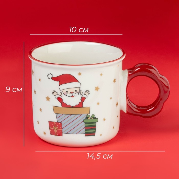Новогодняя кружка Доляна &laquo;Веселый дедушка&raquo;, 400 мл, 14,5&times;10&times;9 см, цвет белый