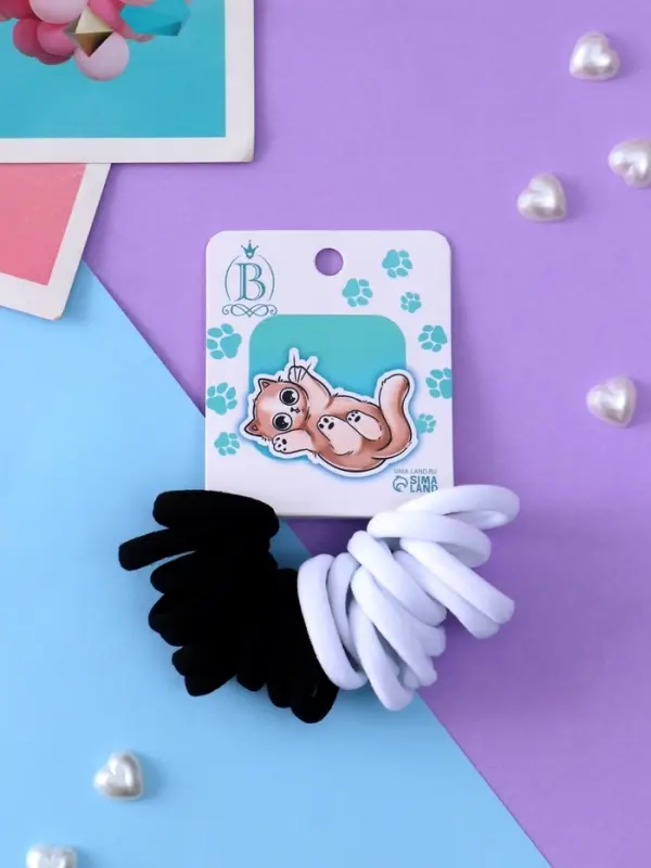 Резинка для волос «Кисонька», набор 20 шт., игра, 2.5 см, чёрная, белая Резинка для волос «Кисонька», набор 20 шт., игра, 2.5 см, чёрная, белая