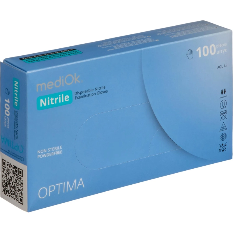 Перчатки нитрил., NITRILE OPTIMA, голубые, 3гр. (M), 50 пар/уп