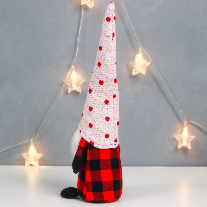 Кукла интерьерная Кукла интерьерная "Дедушка Мороз в клетчатом кафтане, колпак в горох" 40х15х8 см