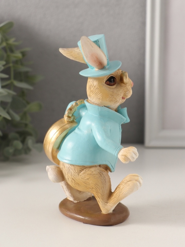 Сувенир полистоун Сувенир полистоун "Заяц с карманными часами и в пенсне" голубой 8,5х6,5х14 см