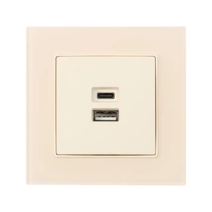 Розетка TOT Matte Glass, 5 В, 2.1 A, разъёмы USB-A + USB-C, стекло, скрытая, бежевая