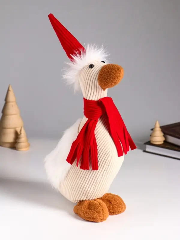 Кукла интерьерная "Гусь в красном колпаке и шарфе" 19х9,5х32 см