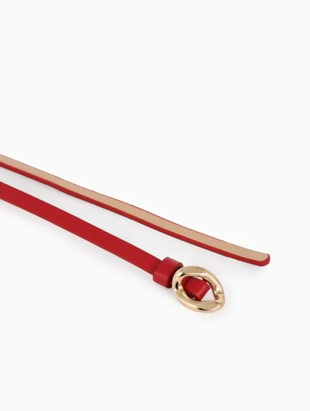 Ремень женский тонкий, 110&times;1 см, золотистая пряжка металл, красный