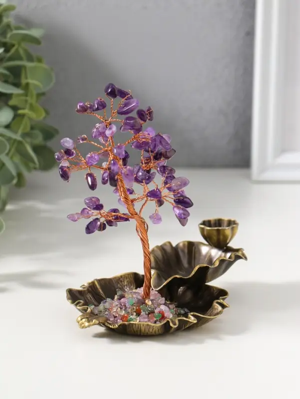 Подставка под благовония "Лягушка в фонтане у дерева" 72 камня 8,5х13х15 см