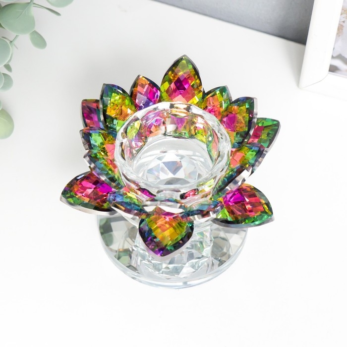 Подсвечник стекло на 1 свечу  Подсвечник стекло на 1 свечу "Лотос на пьедестале" голография 10,5х11,5х8,5 см