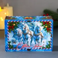 Шкатулка-ящик  самосборный малый с символом года "Тройка", 20х13,6х8 см