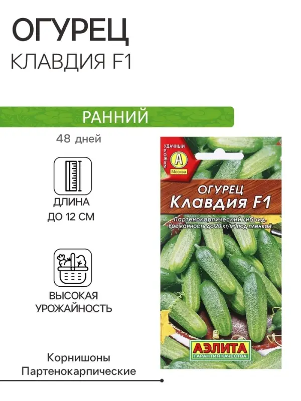 Семена Огурец Семена Огурец "Клавдия F1", раннеспелый, партенокарпическии, 10 шт