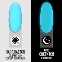 Гел лак для ногтей «GLOW IN THE DARK», 3-х фазный, 8 мл, LED/UV, люминесцентный, цвет бирюзово-голубой (15)