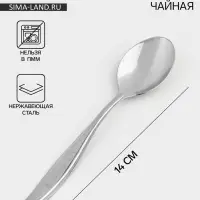 Ложка чайная &laquo;Силуэт&raquo;, длина 14 см, толщина 0.8 мм, упрощённая обработка, нержавеющая сталь, серебристая