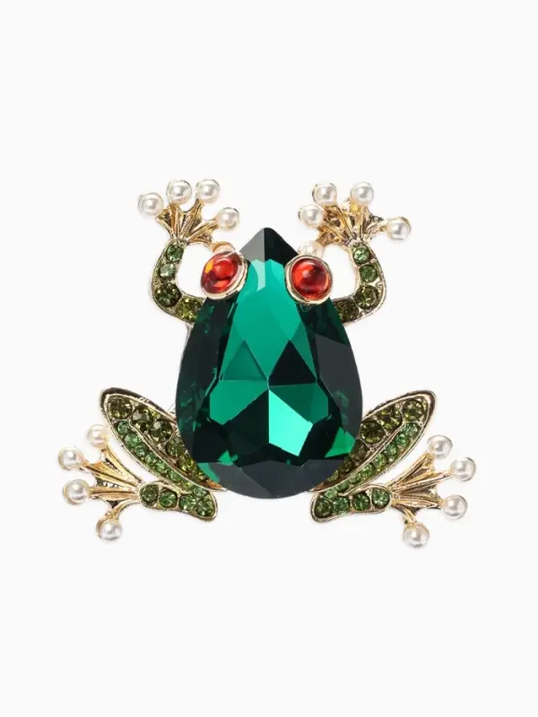 Брошь &laquo;Болотная лягушка&raquo;, гранёная, зелёная в золоте