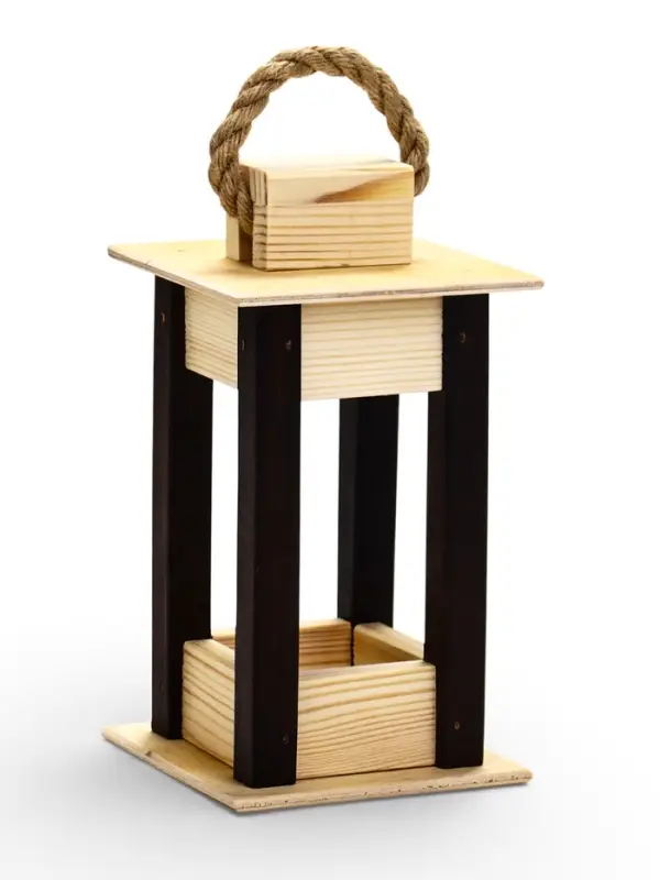 Фонарь декоративный, 9&times;9&times;18 см, деревянный, цвет натуральный с чёрным