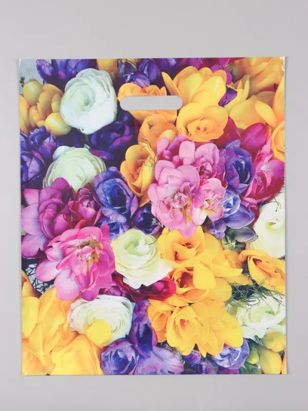 Пакет "Весенний букет", полиэтиленовый с вырубной ручкой, 38 х 45 + 3 см, 60 мкм