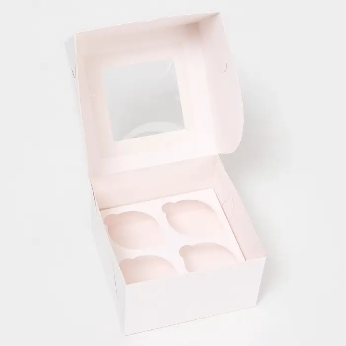 Коробка для 4 мини - капкейка белая с окном, 13×13×8 см Коробка для 4 мини - капкейка белая с окном, 13×13×8 см