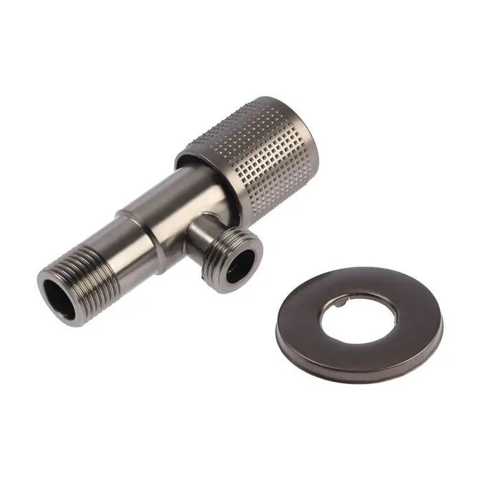 Кран угловой ZEIN engr, 1/2" &times; 1/2", кран-букса латунь/керамика, нерж. сталь, графит