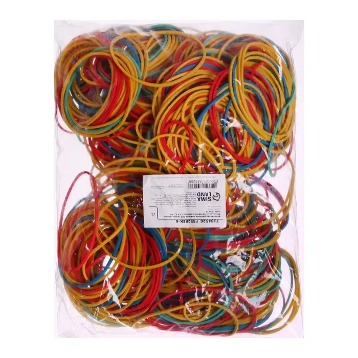 Банковская резинка, 500 г, диаметр 60 мм, длина 95 мм, сечение 1,7 х 1,7 мм, микс, в пакете