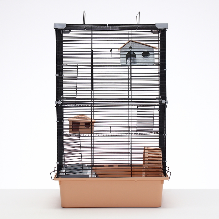 Клетка для грызунов Клетка для грызунов "Пижон" №11, 4 этажа, разборная, 42 х 30 х 65 см (+2 домика,2 колеса,миска), беж